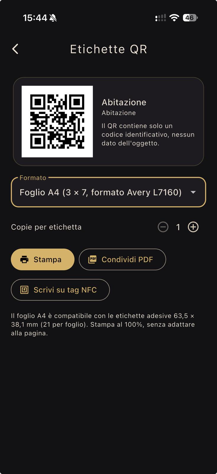Etichette QR e Scrittura Tag NFC